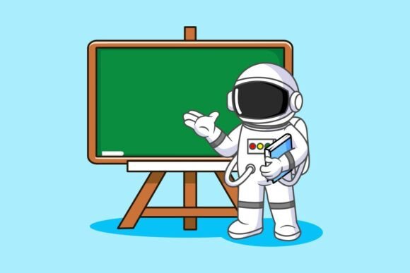 Astronaut Teacher at Green Chalkboard: Graphics for Creative Branding