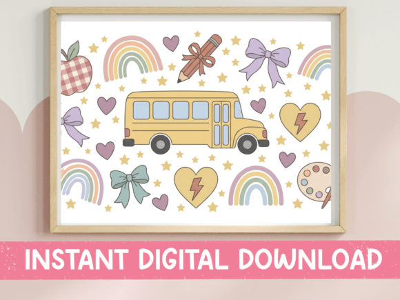 Back to School Bus Boho Clipart: Graphics for Crafts