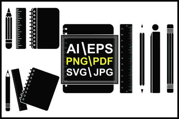 Silhouette School Supplies Pencils Ruler Graphics