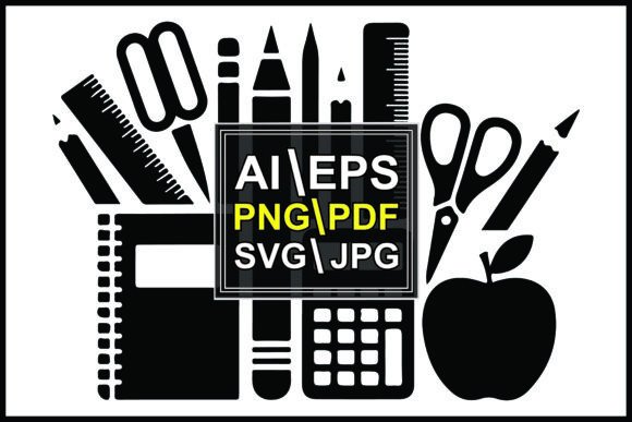 Silhouettes School Supplies Pencil Ruler
